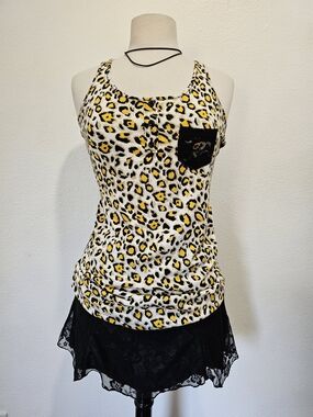 Y2K Yellow Leopard Lace Tank